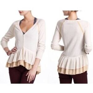 Anthro Knitted&Knotted Tiered Cream Peplum Sweater